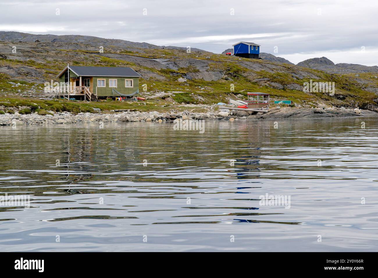 Un insediamento di pesca remoto vicino a Nuuk, in Groenlandia Foto Stock