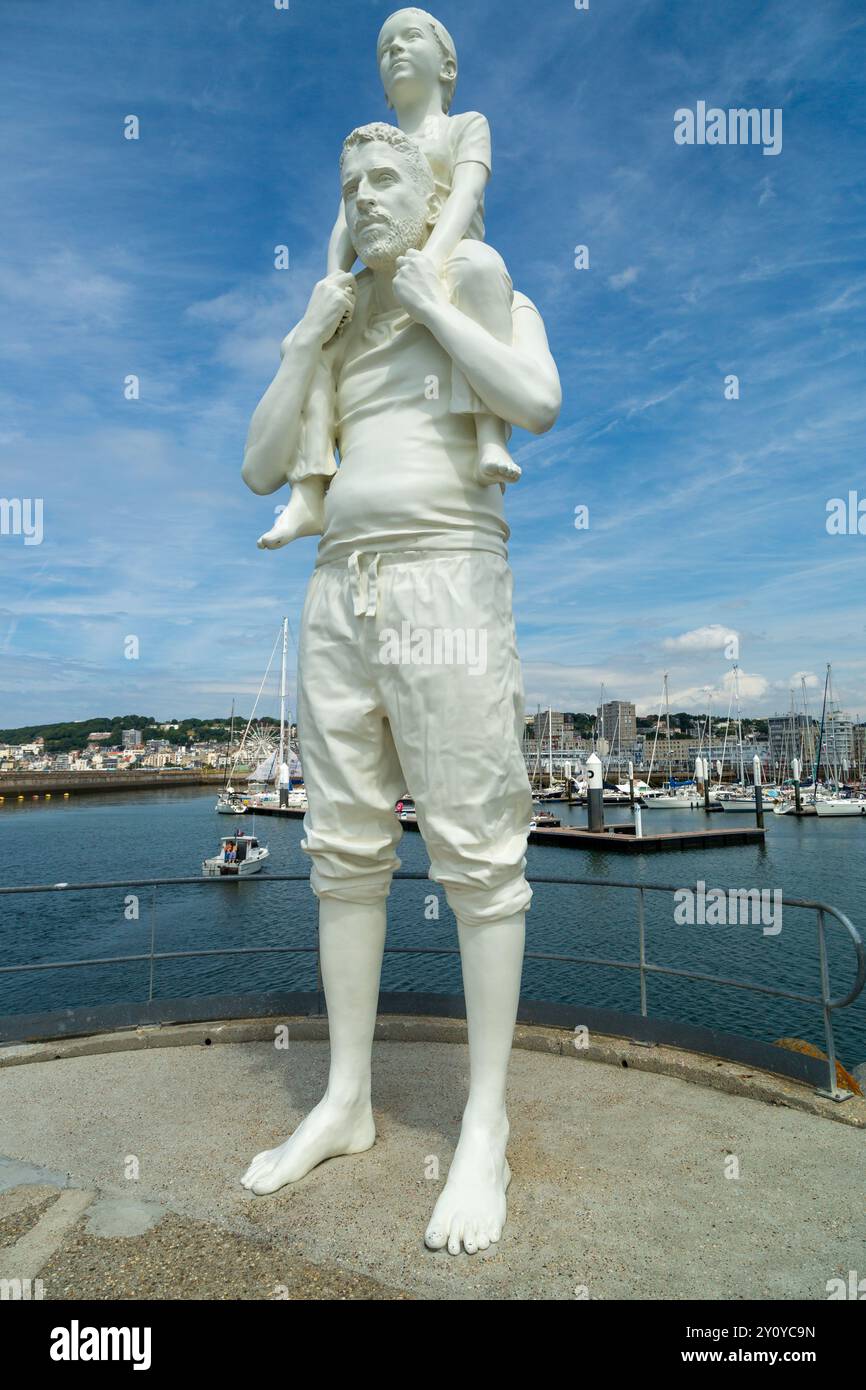 Statua di Fabien Merelle chiamata "fino alla fine del mondo" Augustin Normand dyke, le Havre Normandia, Francia Foto Stock