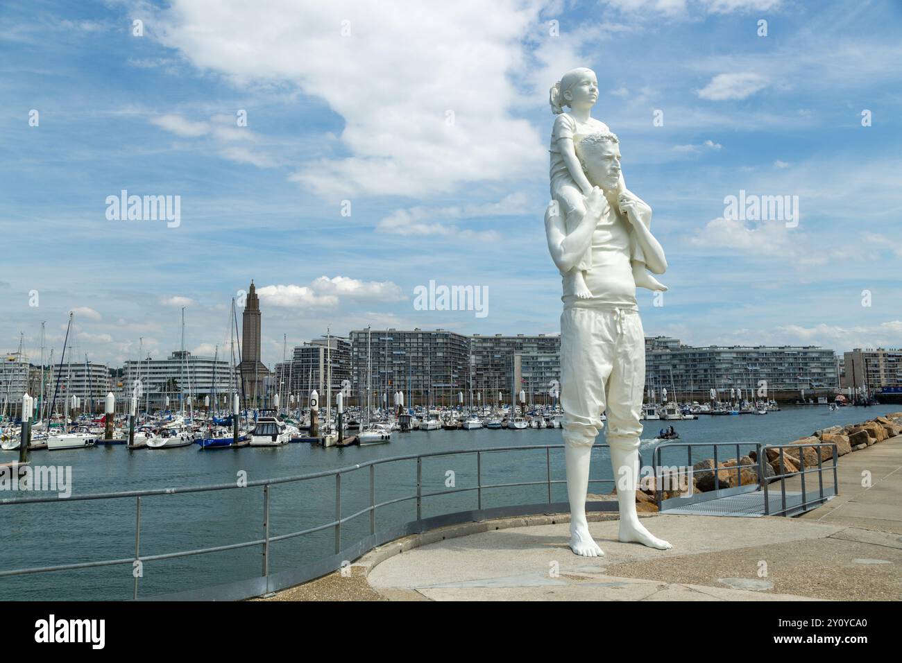 Statua di Fabien Merelle chiamata "fino alla fine del mondo" Augustin Normand dyke, le Havre Normandia, Francia Foto Stock