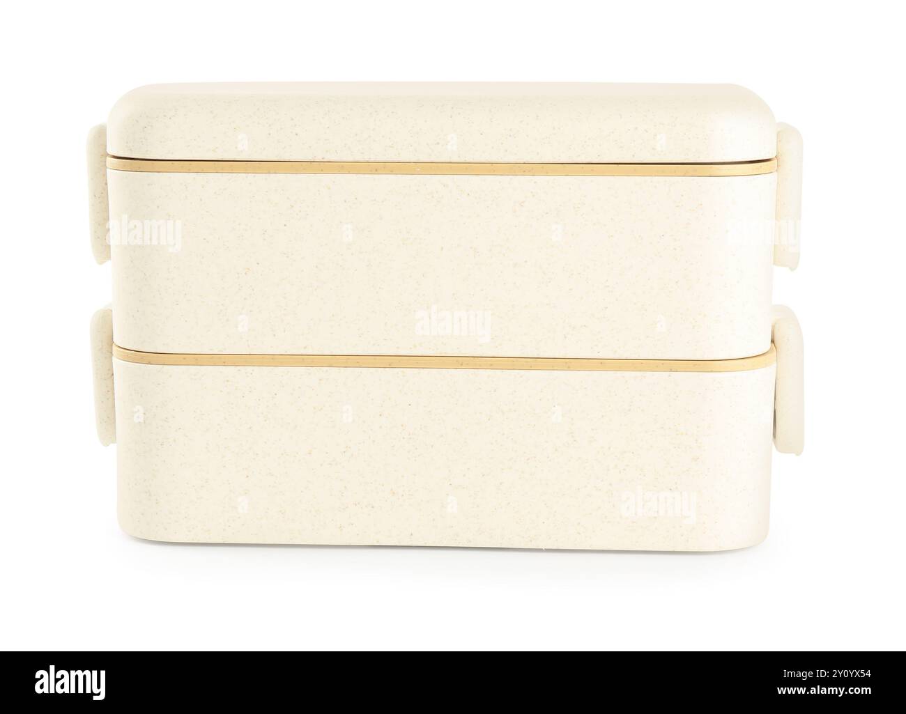 Portavivande in plastica beige isolate su bianco Foto Stock