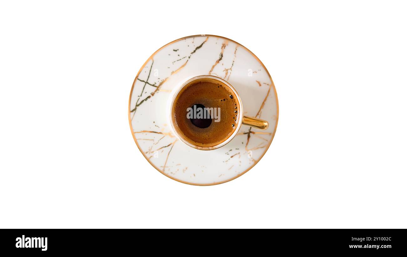caffè turco, tazza di marmo, caffè turco su sfondo bianco, foto di concetto isolata con vista dall'alto Foto Stock