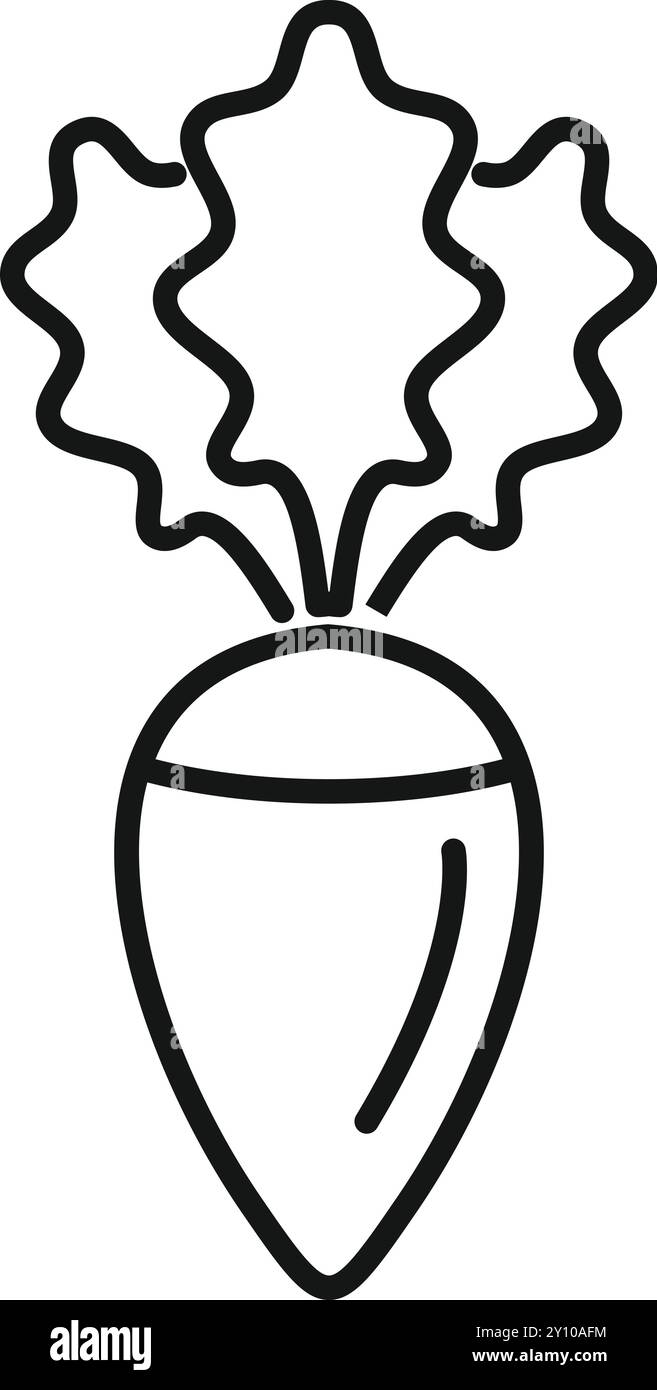 Semplice icona di linea di una barbabietola con foglie, perfetta per rappresentare prodotti freschi o mangiare sano Illustrazione Vettoriale