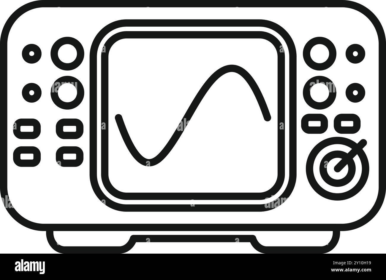 Oscilloscopio digitale che visualizza un'onda sinusoidale sul suo schermo, uno strumento per misurare i segnali elettrici Illustrazione Vettoriale