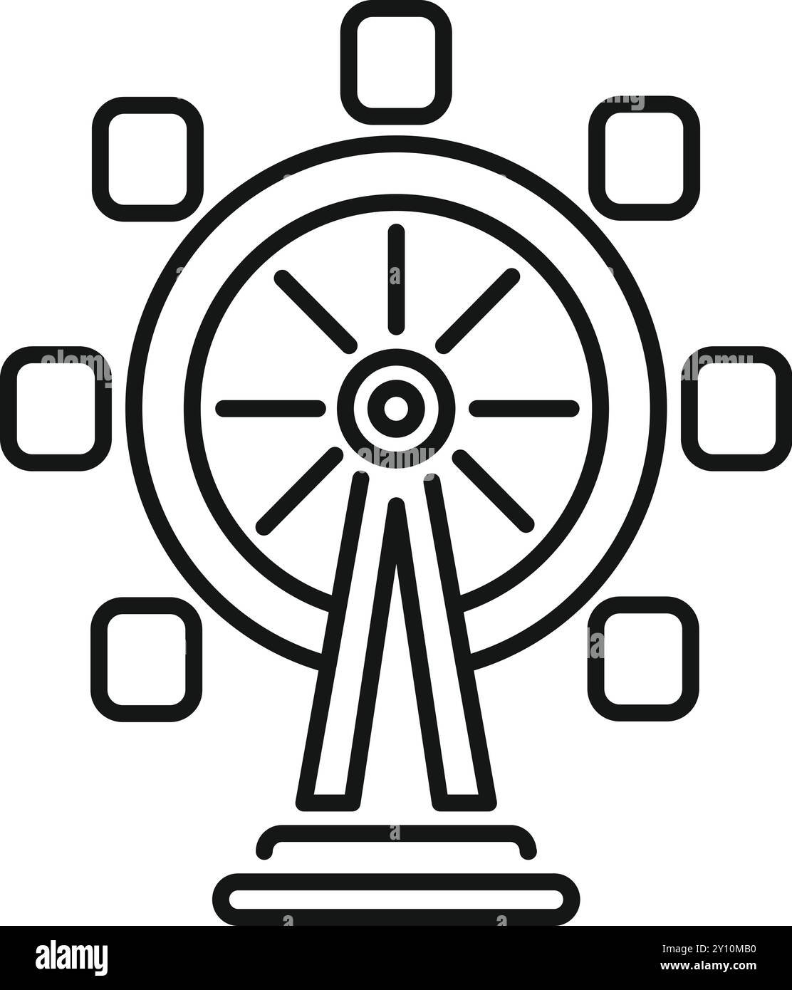 Icona vettoriale di una ruota panoramica con cabine vuote in piedi su una piattaforma Illustrazione Vettoriale