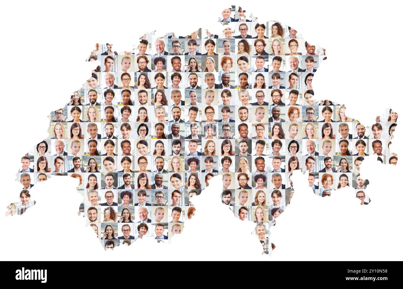 Collage di molti uomini d'affari diversi sulla Svizzera come concetto di team aziendale Foto Stock