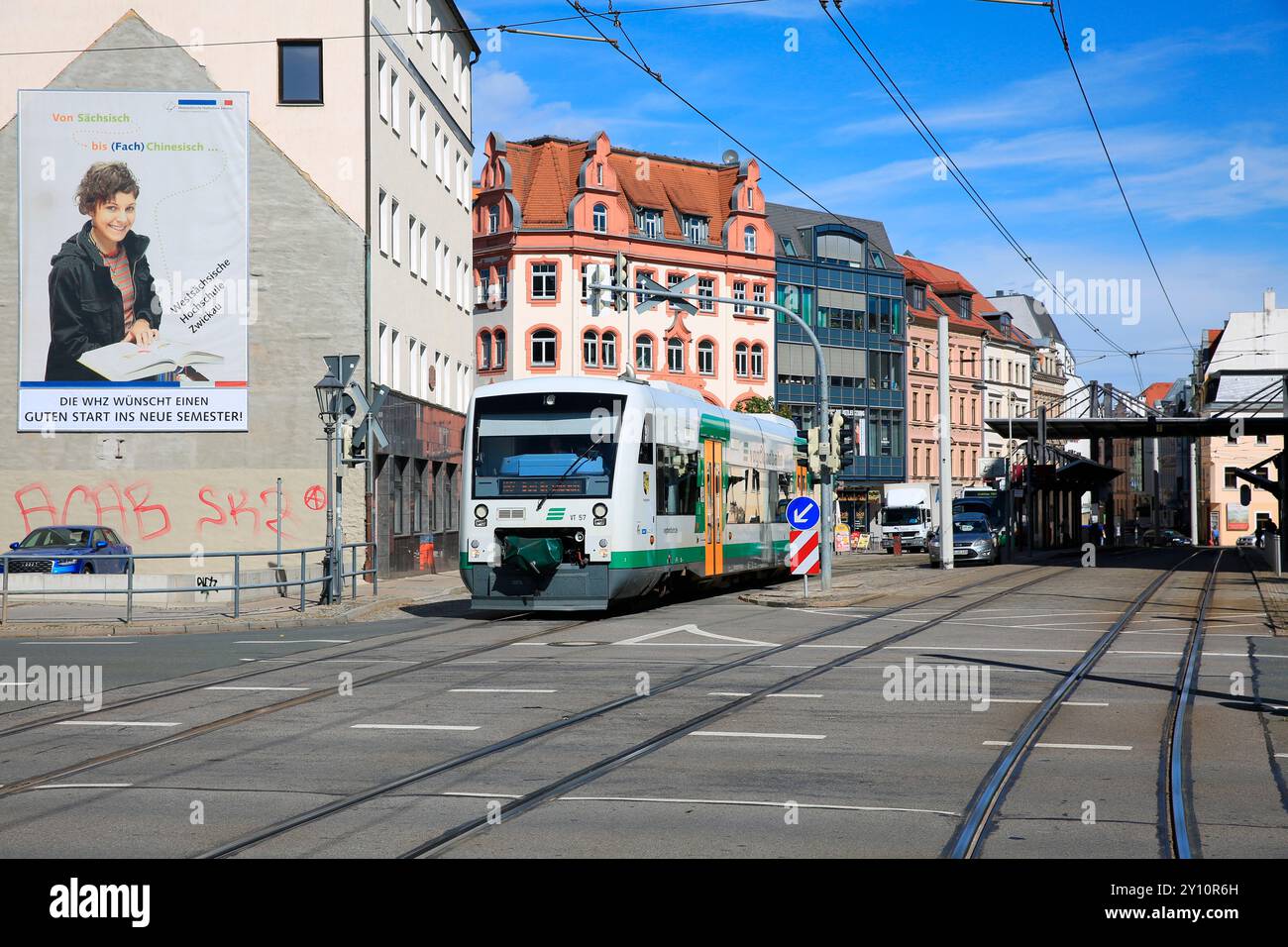 Tram-treno a Zwickau Foto Stock