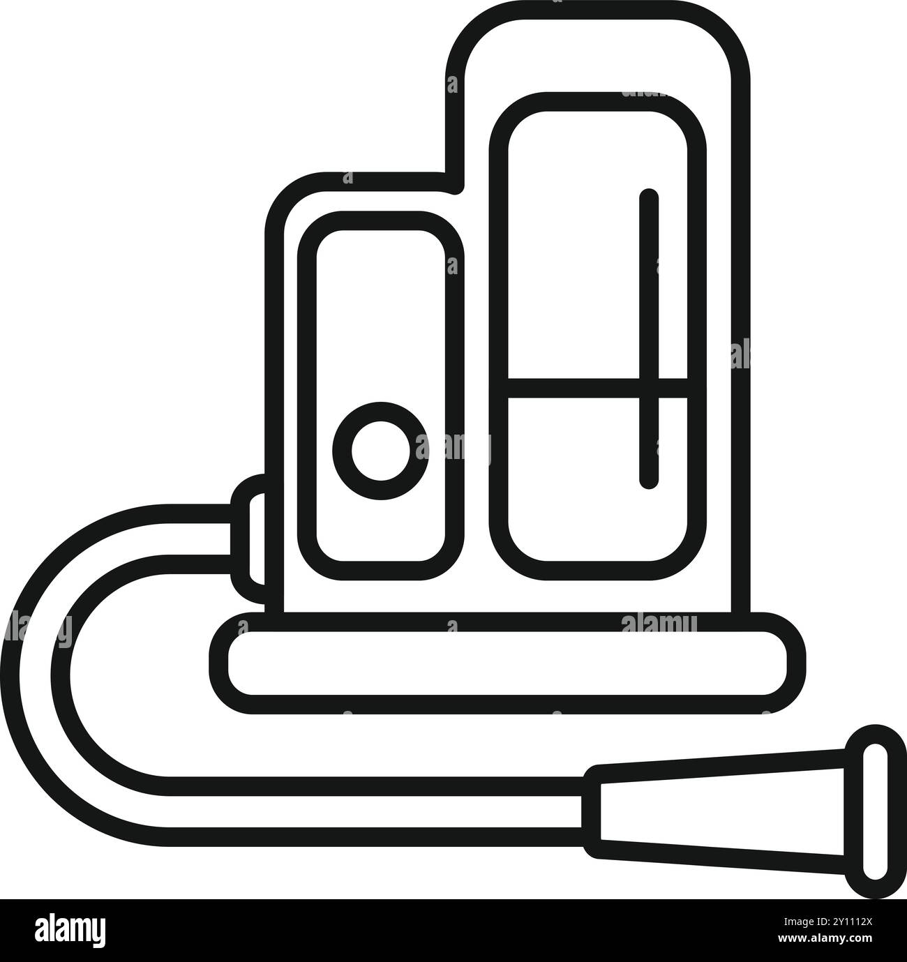 Icona a forma di linea semplice e audace di un distributore di benzina, con tubo flessibile e pompa, ideale per il trasporto di concetti di rifornimento ed energia Illustrazione Vettoriale