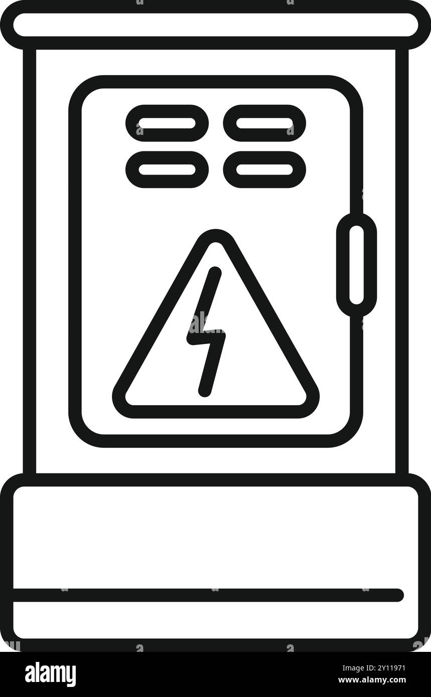 Illustrazione vettoriale minimalista di un pannello di controllo elettrico esterno, che sottolinea i potenziali pericoli dell'elettricità ad alta tensione Illustrazione Vettoriale