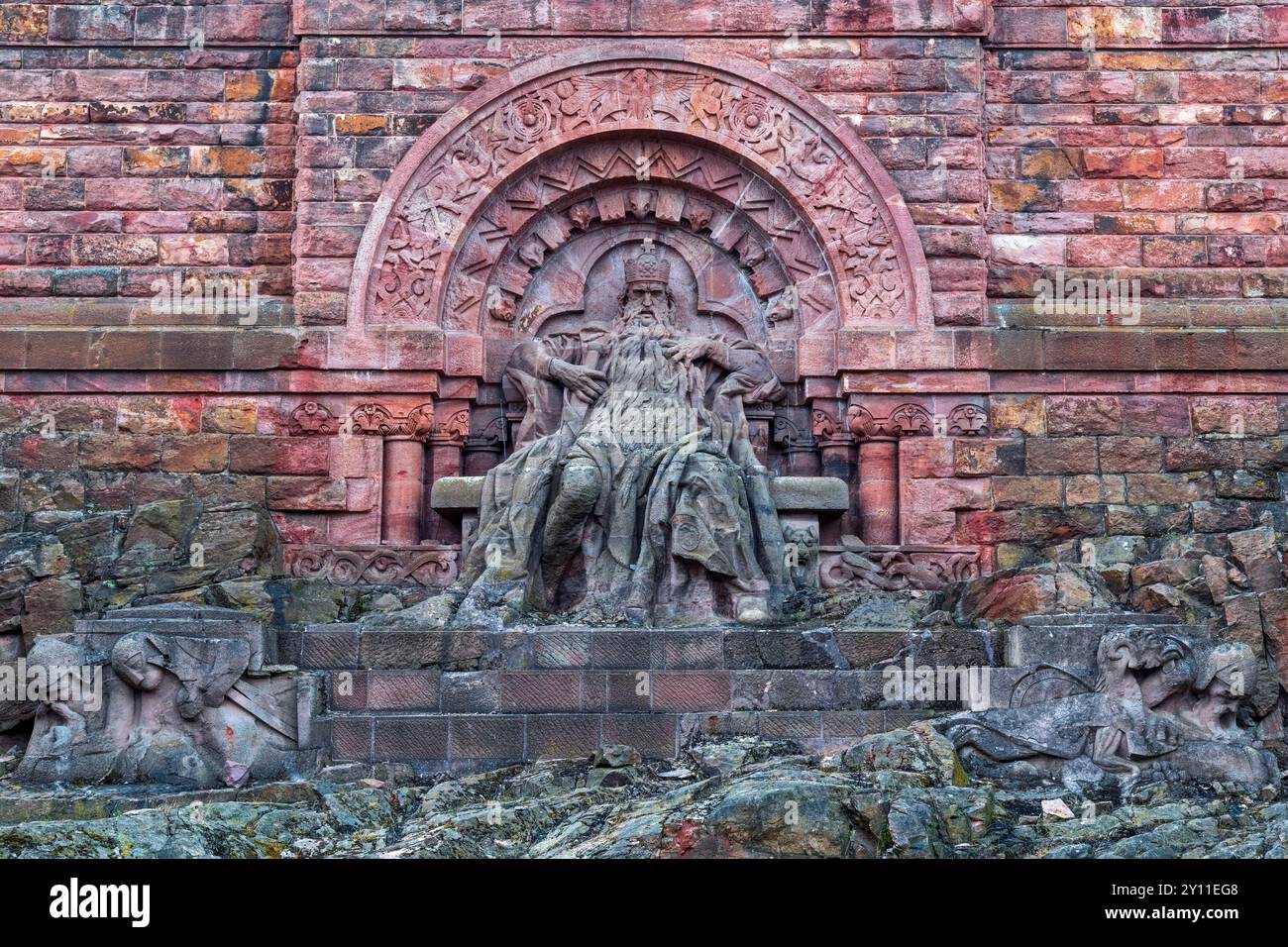 Barbarossa, volto, scultura, Kyffhäuser, monumento, Kyffhäuserland, Harz, Turingia, Germania, Europa Foto Stock