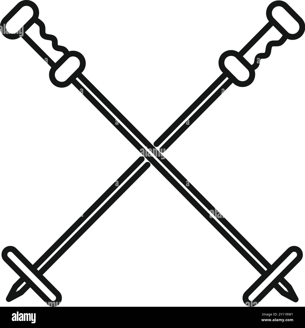 Questa icona presenta due bastoncini per nordic Walking incrociati per formare una forma a x, suggerendo un concetto relativo alle attività all'aperto e al fitness Illustrazione Vettoriale