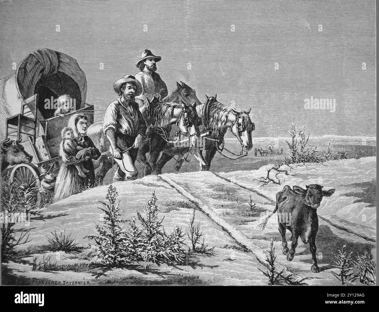 STATI UNITI. Pionieri. I coloni della famiglia si trasferirono dall'Arkansas al Texas, nel 1870. Incisione. Harper's Weekly, 1874. Foto Stock