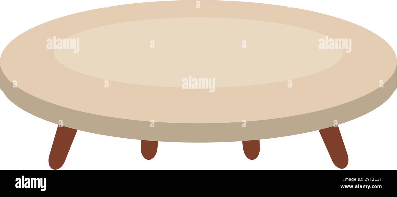 Semplice tavolino da caffè rotondo beige con gambe in legno Vector Illustrazione Vettoriale