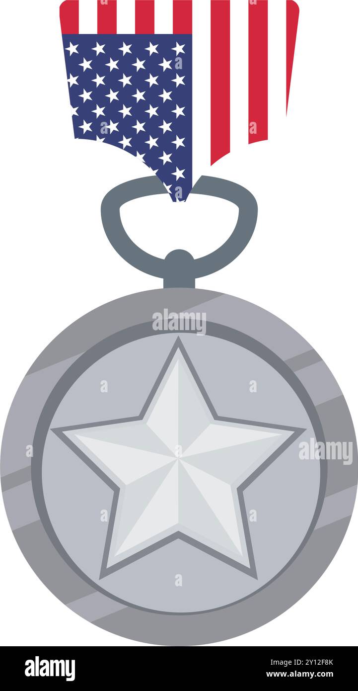 Medaglia d'argento militare con nastro di bandiera americana Vector Illustrazione Vettoriale