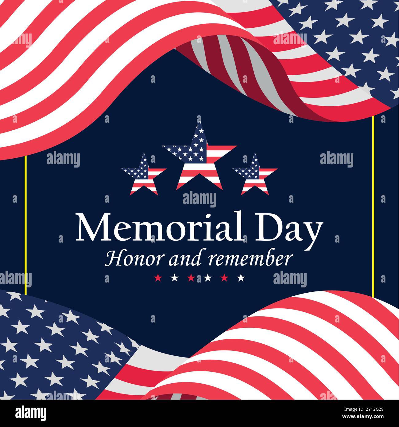 Stelle del Memorial Day e bandiere americane con testo Vector Illustrazione Vettoriale