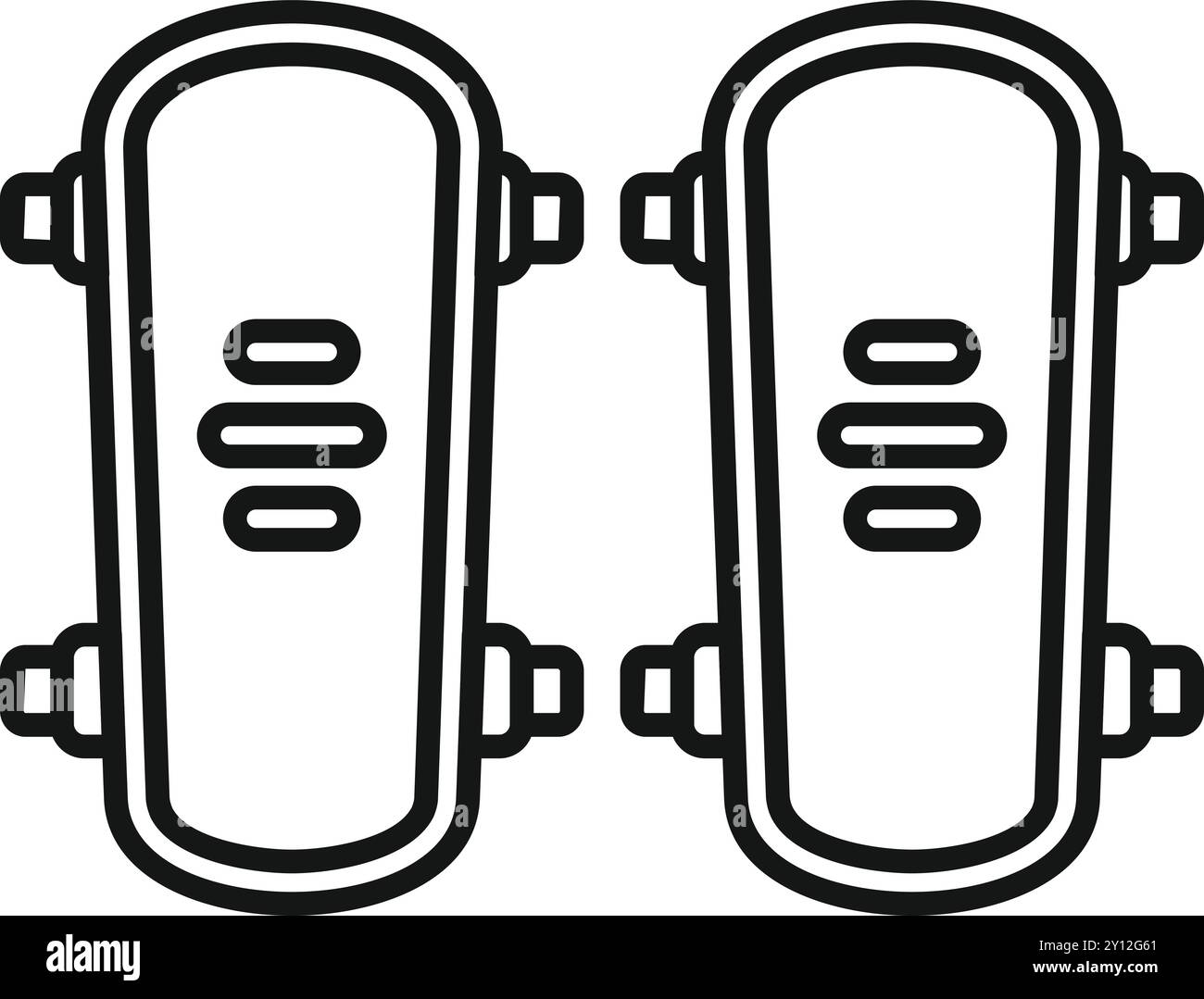 Questa illustrazione vettoriale line art mostra un paio di ponti da skateboard, sottolineando il loro design iconico e l'associazione con la cultura del pattinaggio Illustrazione Vettoriale