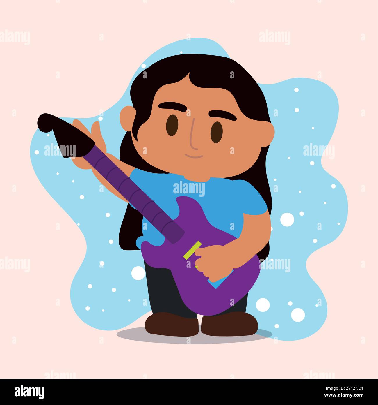 Chitarrista donna con in mano una chitarra elettrica viola, Vector Illustrazione Vettoriale