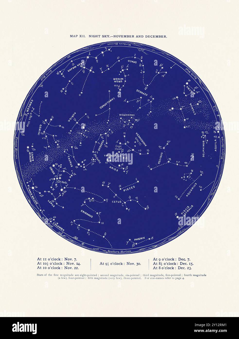 Costellazioni e stelle. Mappa Night Sky: Novembre e dicembre Foto Stock