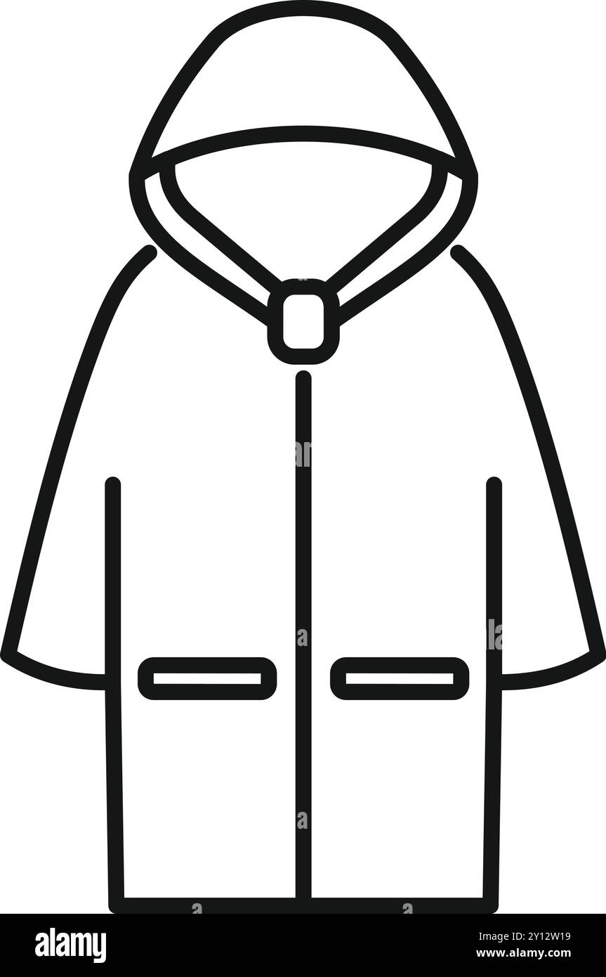 Icona di linea semplice e minimalista di un impermeabile, perfetta per rappresentare l'abbigliamento da pioggia e la protezione dagli agenti atmosferici Illustrazione Vettoriale