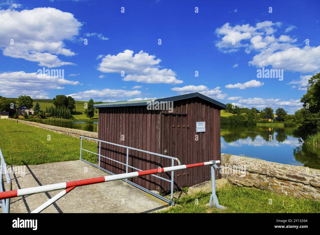 Lo stagno di Obersaida è uno stagno artificiale creato nel XVIII secolo nell'omonimo distretto di Obersaida nel comune di Grosshartmannsd Foto Stock