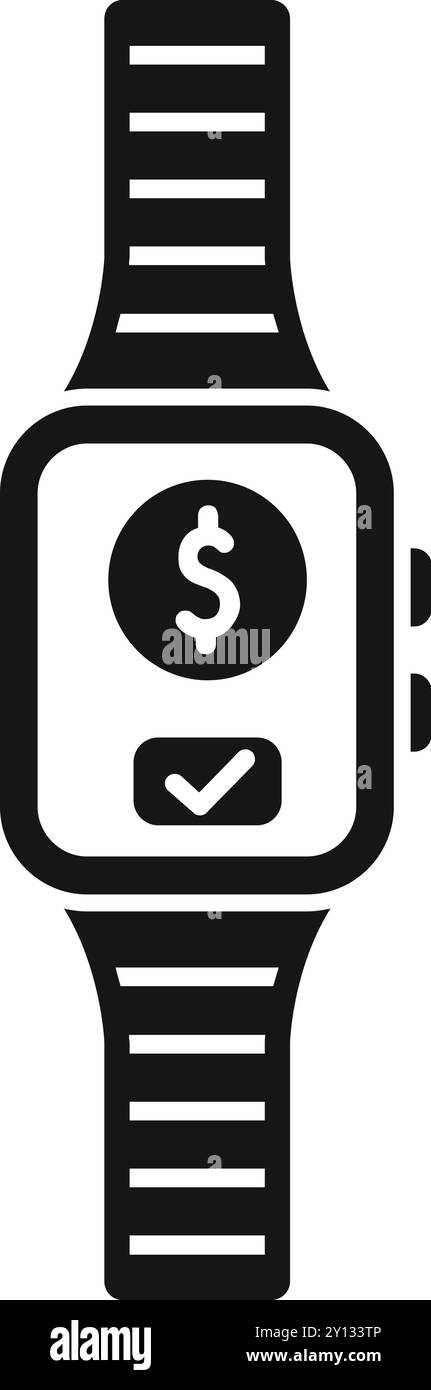 Smartwatch con il simbolo del dollaro che indica una transazione di pagamento nfc completata Illustrazione Vettoriale