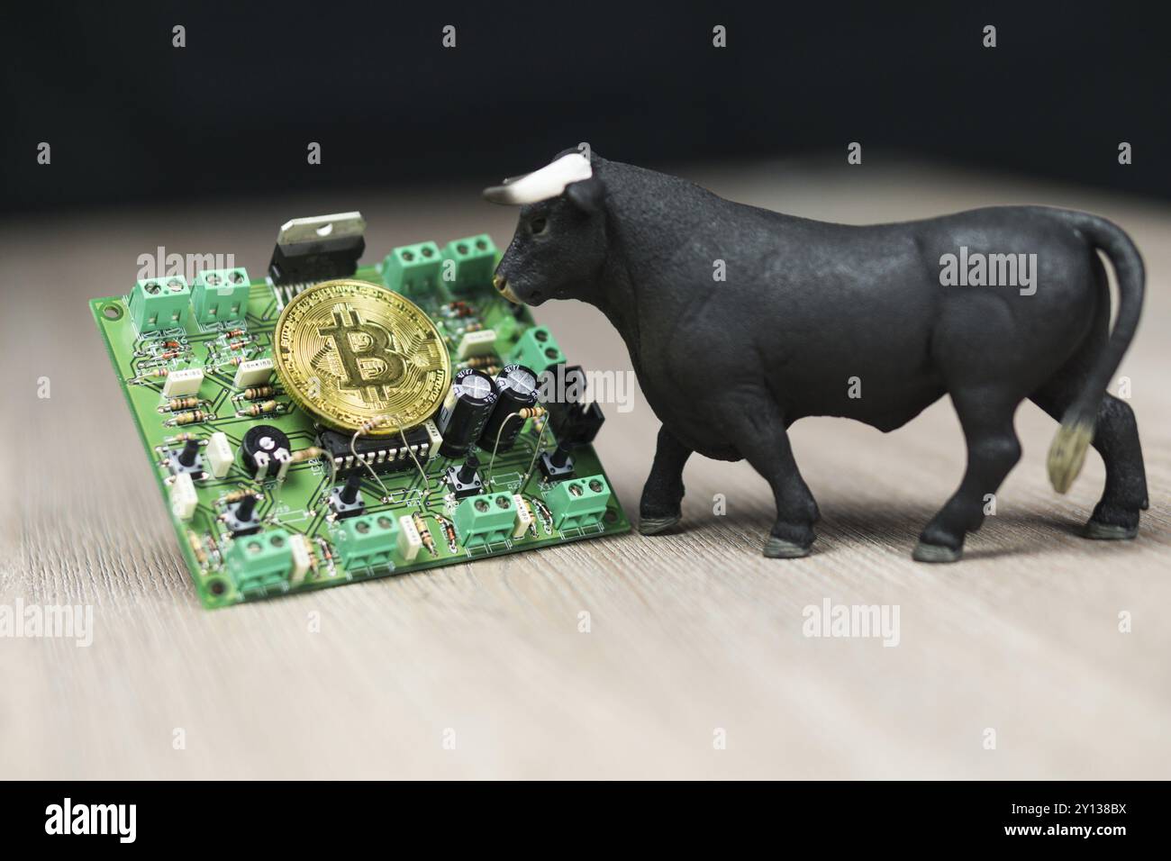 Foto di Bitcoin Bitcoin o in contanti sul circuito elettronico Foto Stock