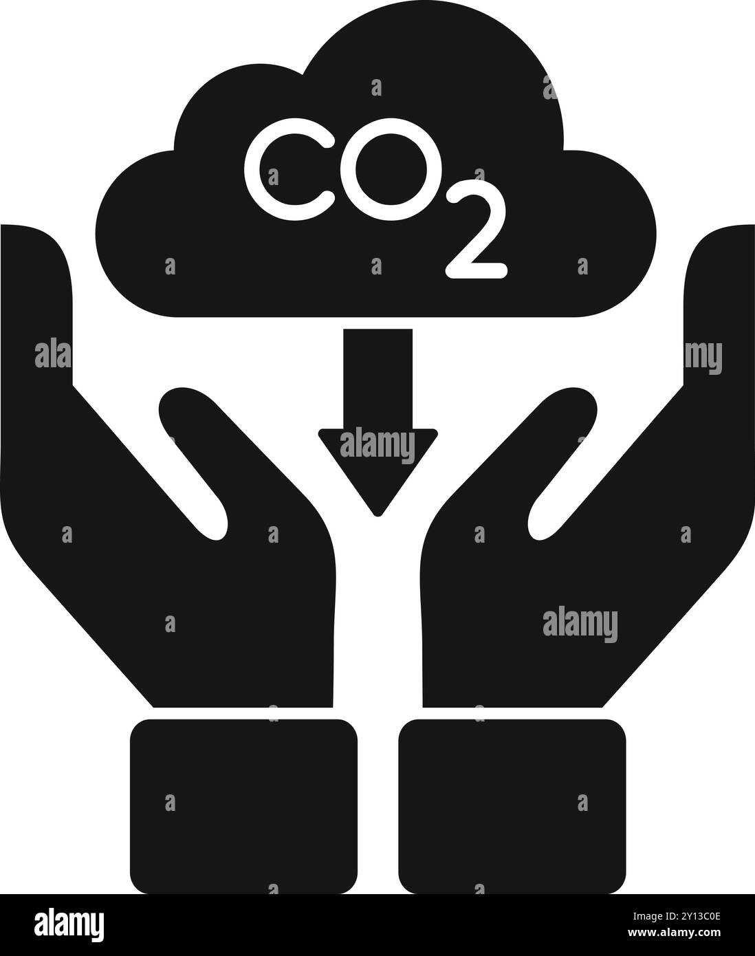 Gli uomini d'affari hanno una nuvola di co2 con una freccia rivolta verso il basso, che simboleggia la riduzione delle emissioni di carbonio Illustrazione Vettoriale