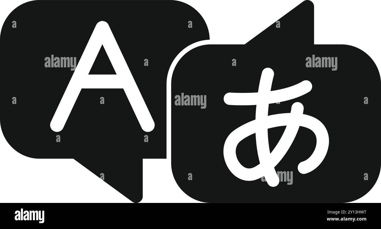 Icona dell'app traduttore che mostra la traduzione dal giapponese all'inglese per la comunicazione e l'apprendimento Illustrazione Vettoriale