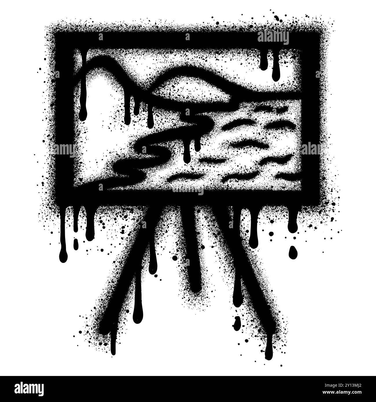 pittura su tela in stile graffiti con vernice spray nera. illustrazione vettoriale. Illustrazione Vettoriale