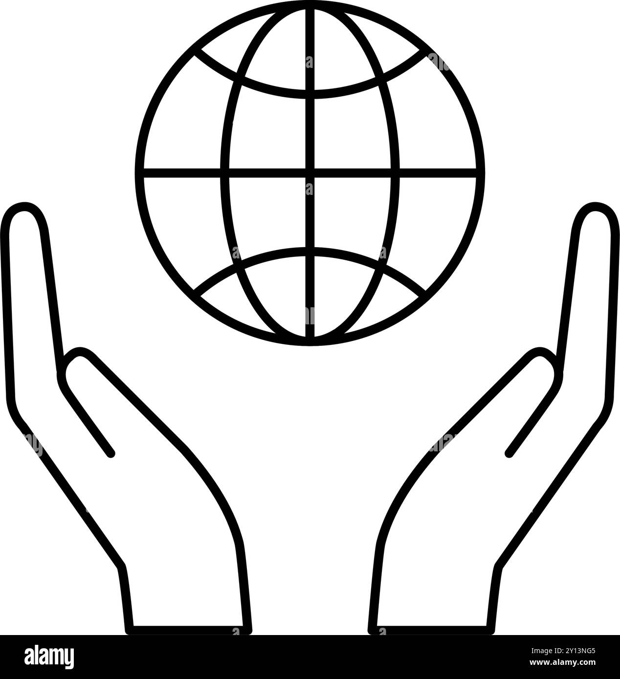 Segno di una mano che circonda la terra, icone commerciali per obiettivo, raggiungimento obiettivo e obiettivo, illustrazione vettoriale Illustrazione Vettoriale