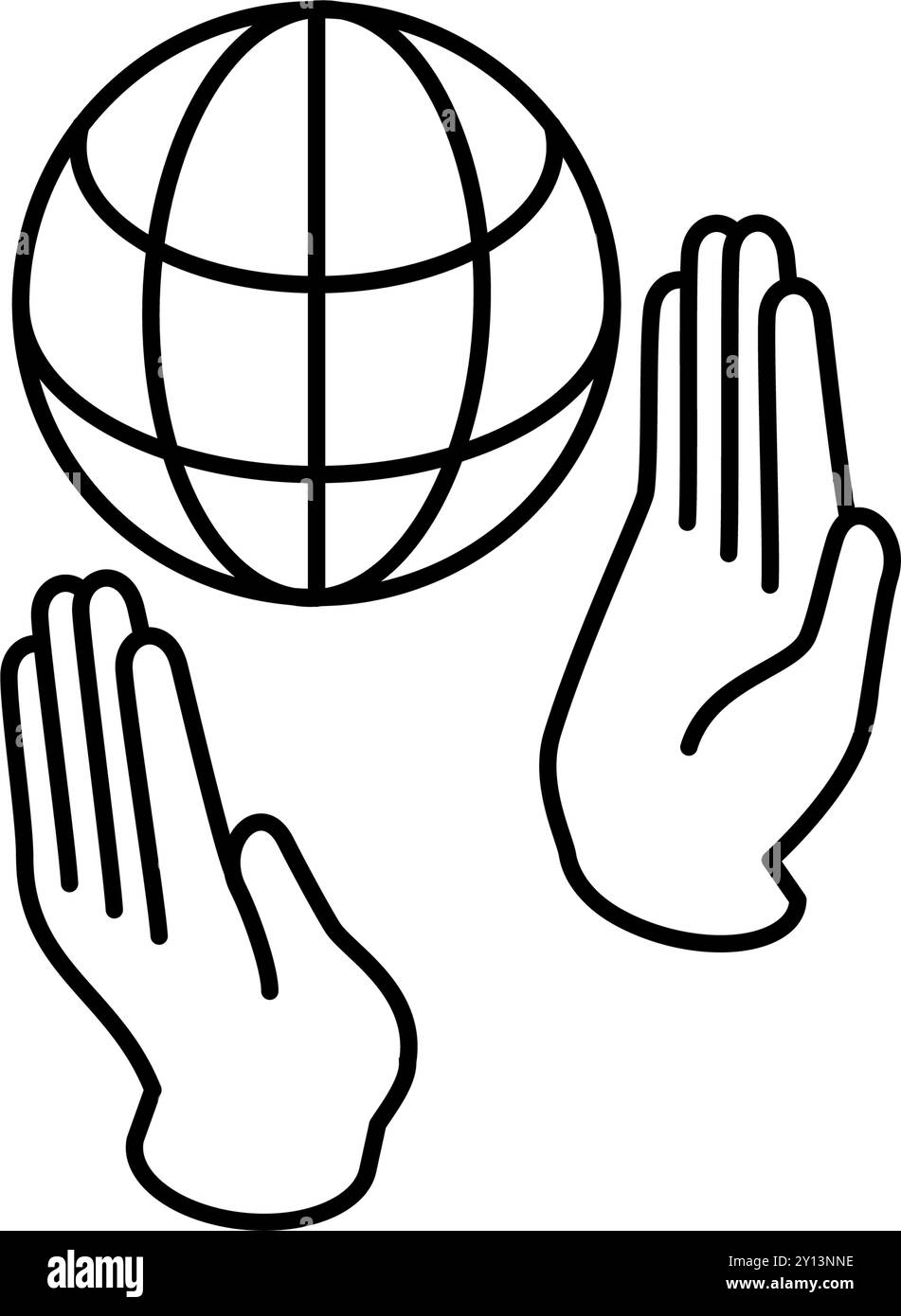 Segno di una mano che circonda la terra, icone commerciali per obiettivo, raggiungimento obiettivo e obiettivo, illustrazione isometrica, illustrazione vettoriale Illustrazione Vettoriale