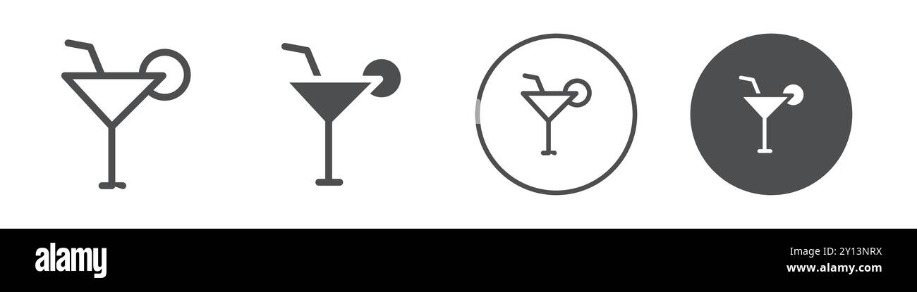 Bicchiere da cocktail con l'icona della paglia semplice simbolo vettoriale piatto contorno logo Collection Set Illustrazione Vettoriale