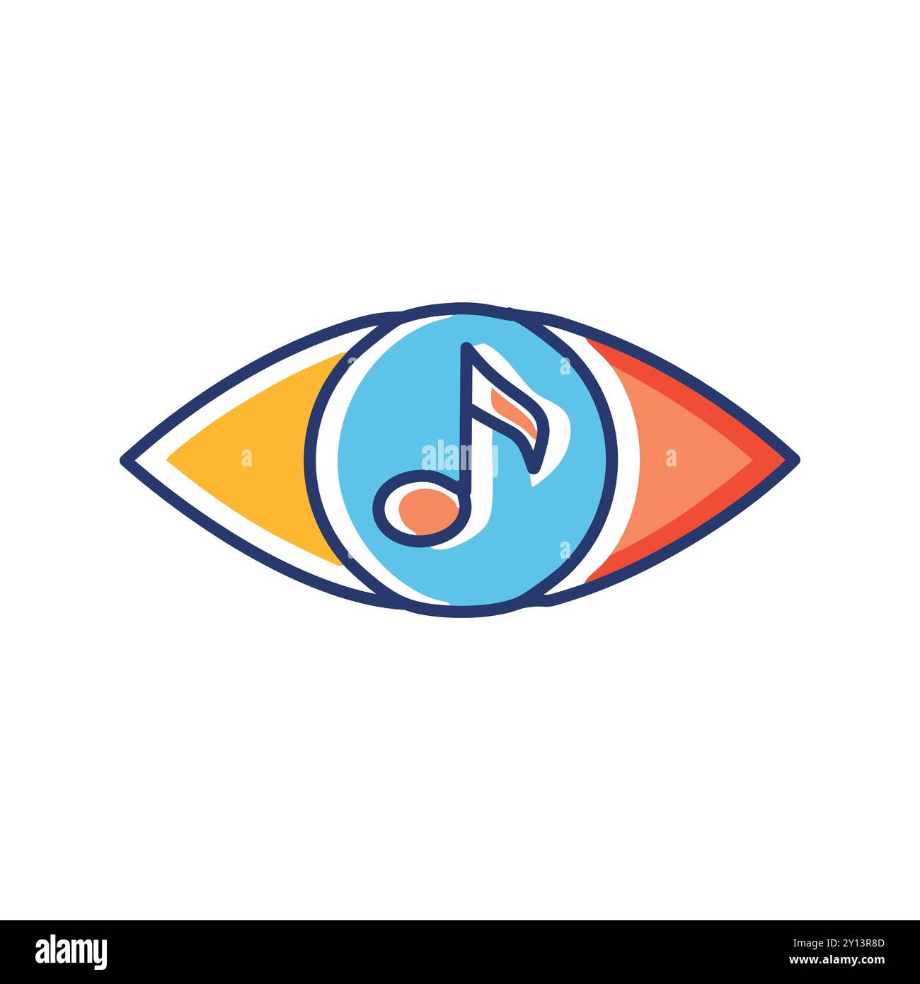 Guarda la musica. Grafica colorata con nota musicale al centro, che simboleggia il potere della musica per ispirarci e muoverci. Illustrazione Vettoriale