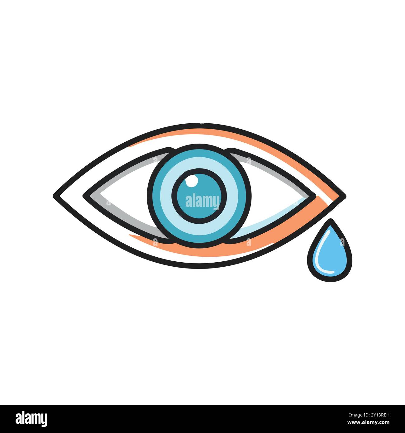 Icona occhio pianto. Occhio blu con una sola lacrima, che simboleggia tristezza, dolore o empatia. Illustrazione Vettoriale