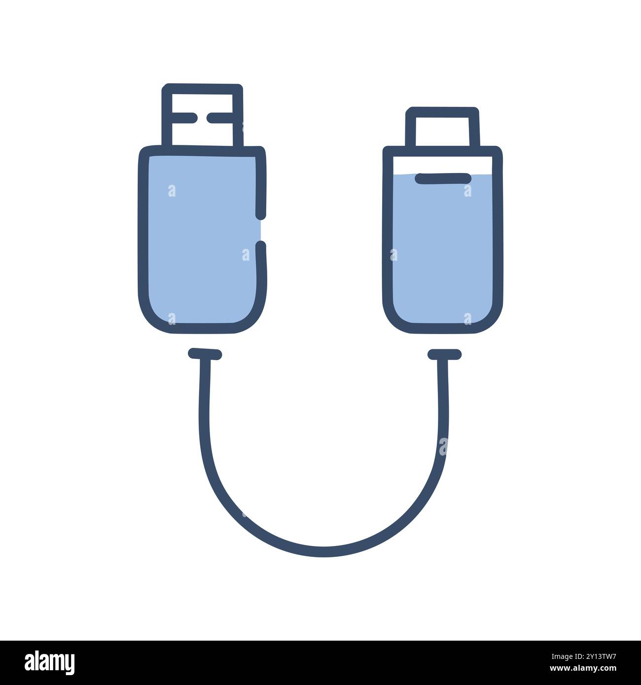 Collegamento del cavo USB. Immagine di un cavo USB che collega due dispositivi, che rappresenta il trasferimento dei dati e la connettività. Illustrazione Vettoriale