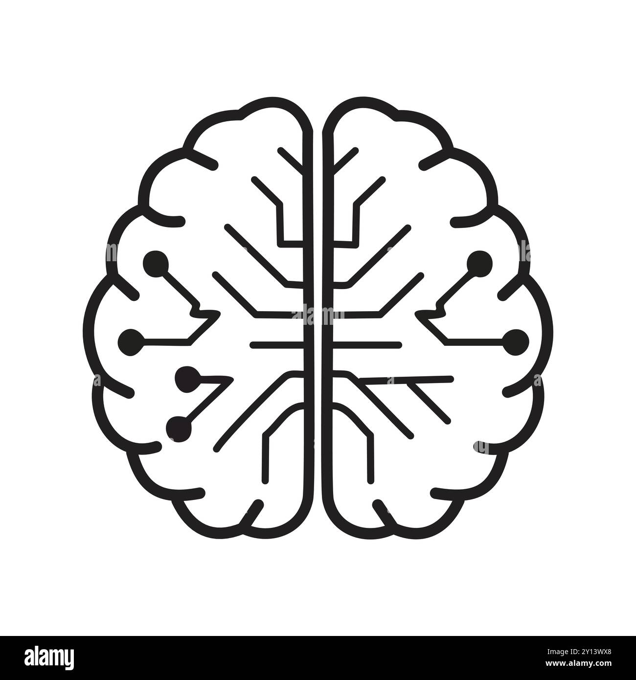Icona cervello digitale. L'icona digitale del cervello simboleggia l'intelligenza artificiale e le funzioni cognitive. Illustrazione Vettoriale