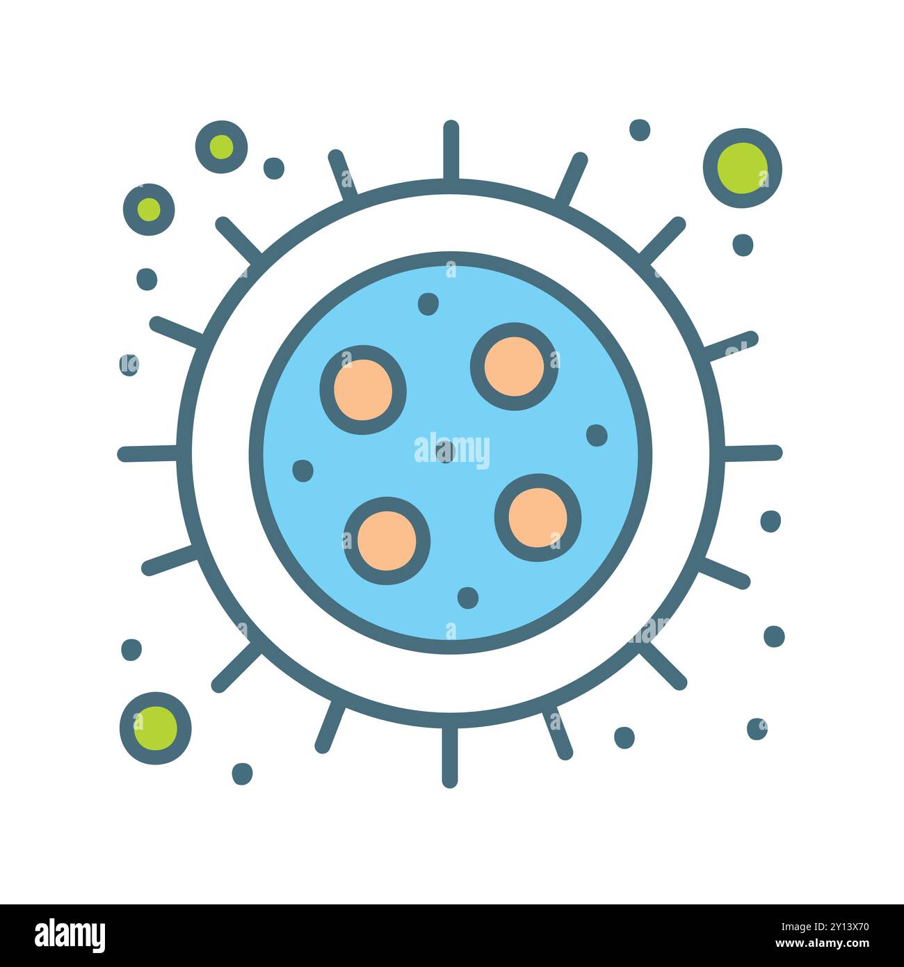 Cella con nucleo. Illustrazione di una cellula con nucleo e organelli, che rappresenta la scienza della vita e la biologia. Illustrazione Vettoriale