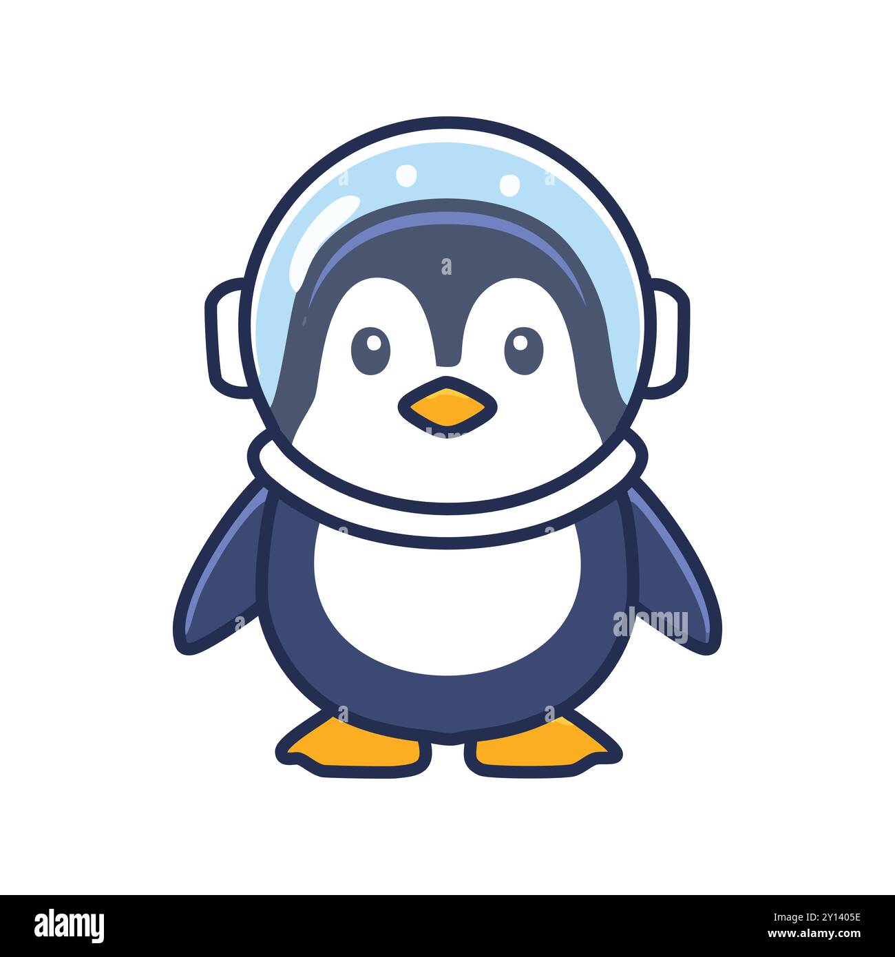 Astronauta pinguino. Simpatico pinguino dei cartoni animati che indossa un casco da astronauta, ideale per libri per bambini, abbigliamento o contenuti sui social media. Illustrazione Vettoriale