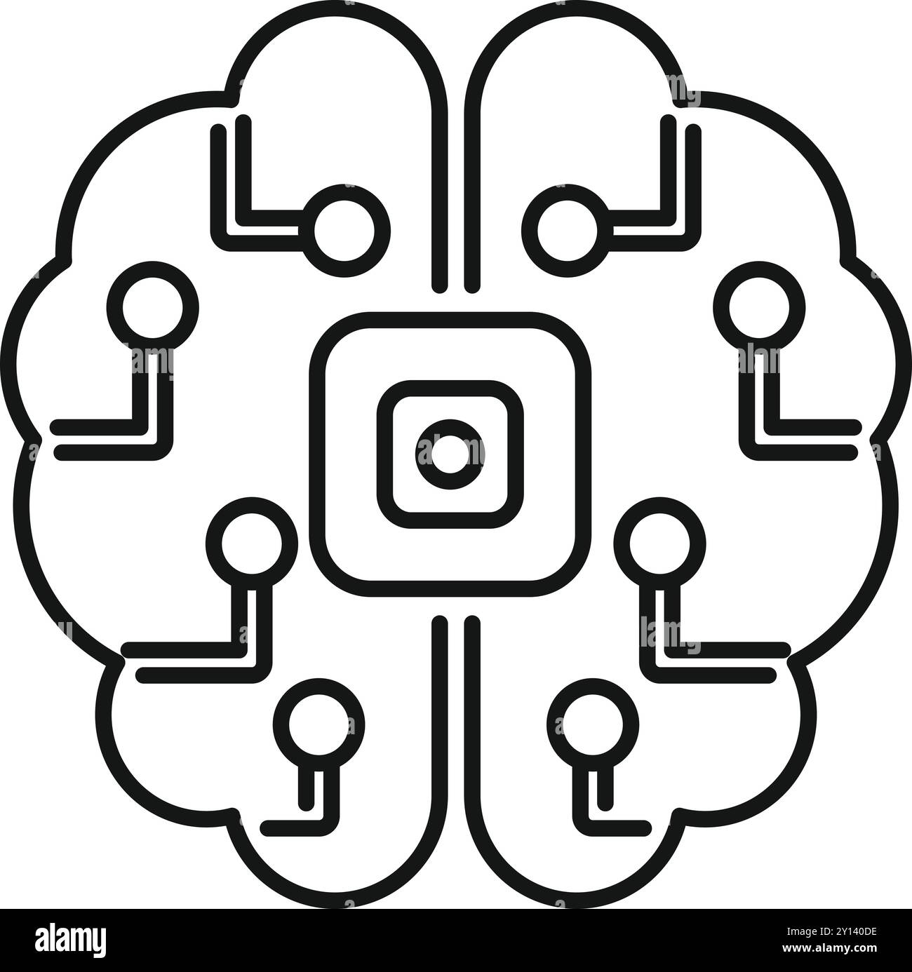 Cervello digitale con una cpu che elabora i dati, che rappresentano l'intelligenza artificiale e l'apprendimento automatico Illustrazione Vettoriale