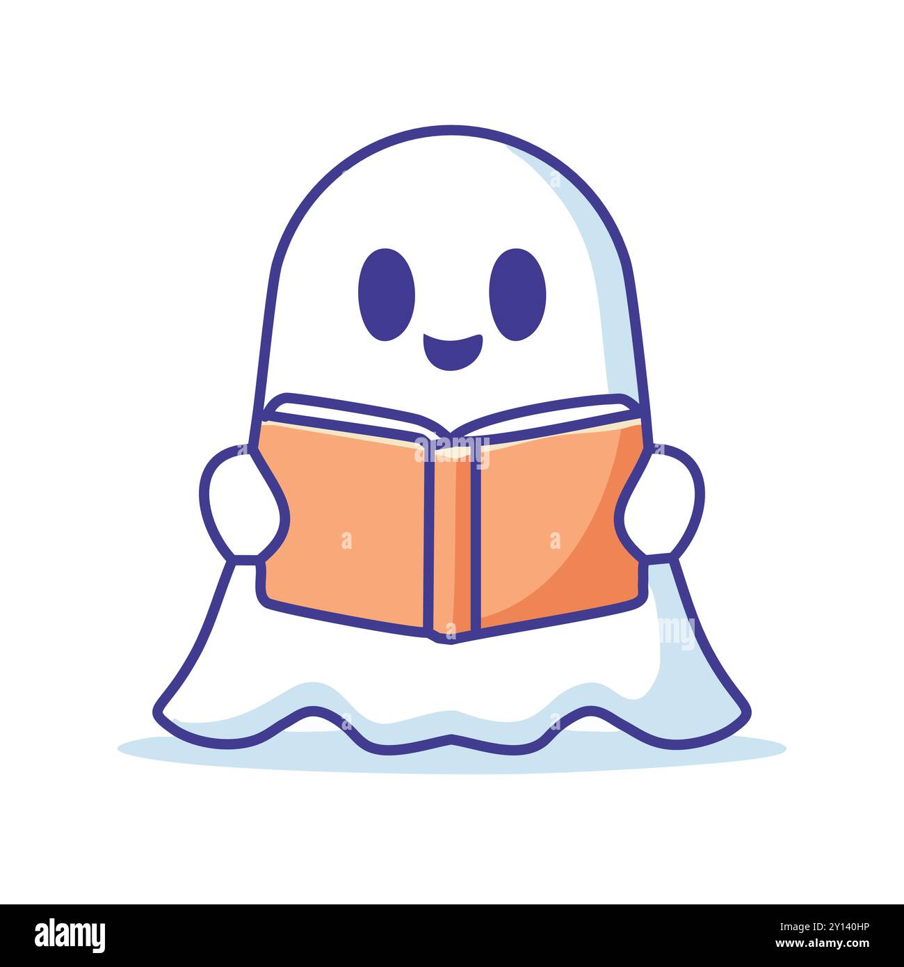 Libro di lettura fantasma. Simpatico personaggio fantasma che legge un libro, perfetto per Halloween o per progetti a tema spaventosi. Illustrazione Vettoriale