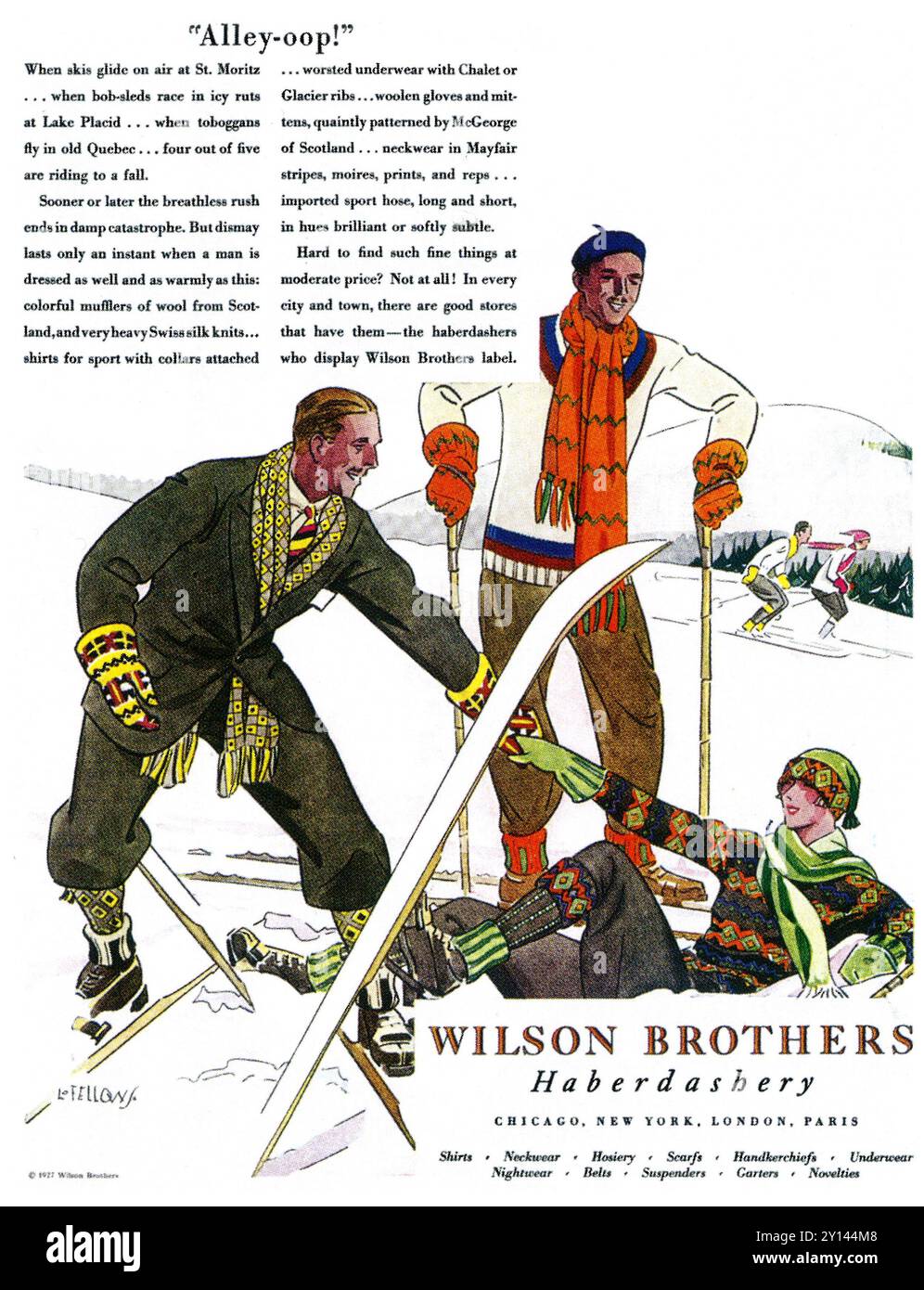 1929 Wilson Brother Haberdashery ad con opere d'arte di Laurence Fellows Foto Stock