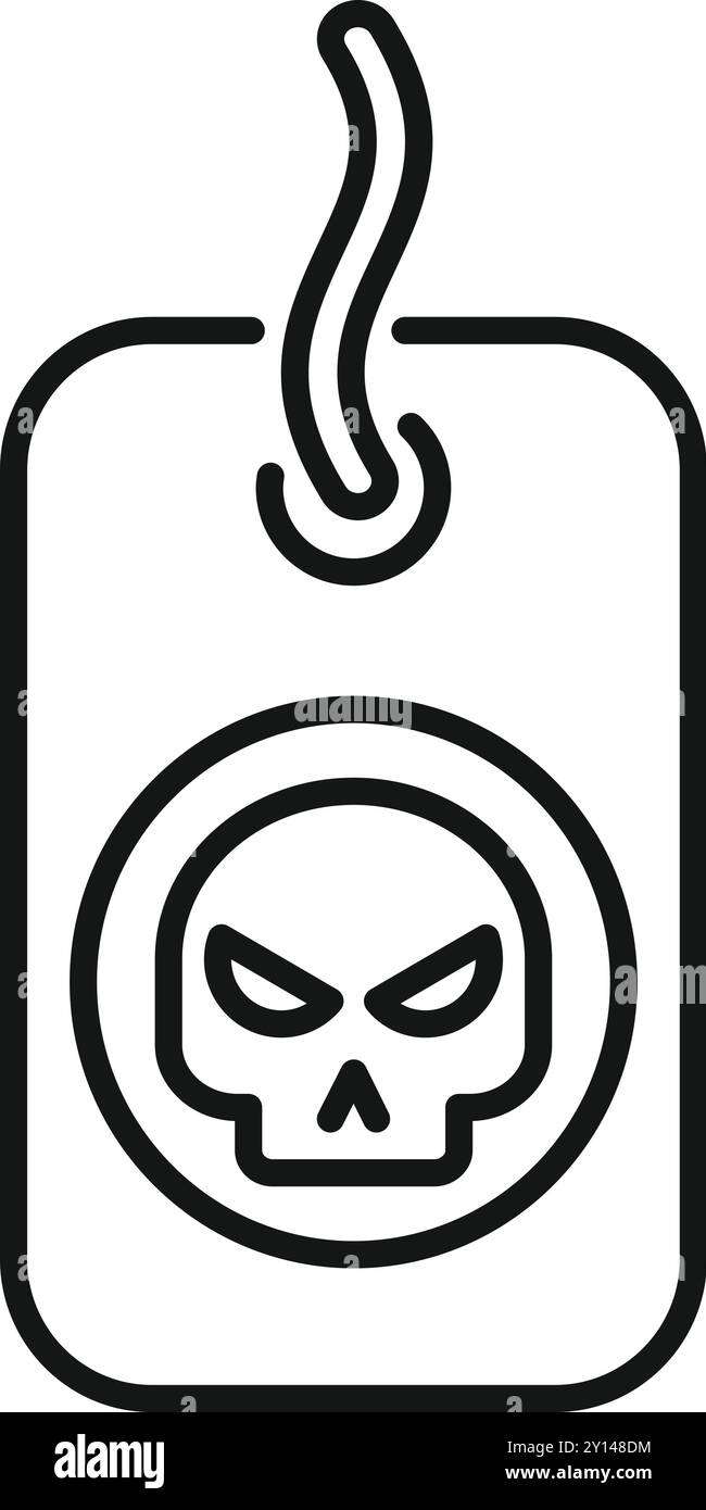 Semplice icona a riga di un tag con un cranio, che rappresenta un'avvertenza o un pericolo Illustrazione Vettoriale