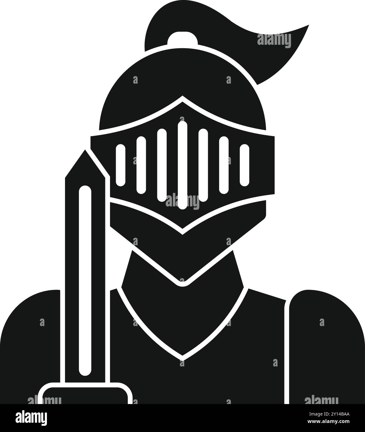 Semplice icona vettoriale di un cavaliere che tiene una spada davanti al volto Illustrazione Vettoriale