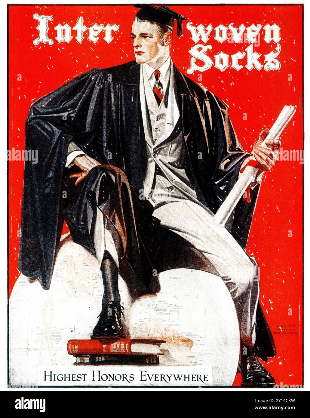 1922 Interwoven Socks ad - J C Leyendecker Art - "Highest Honors Everywhere" Foto Stock