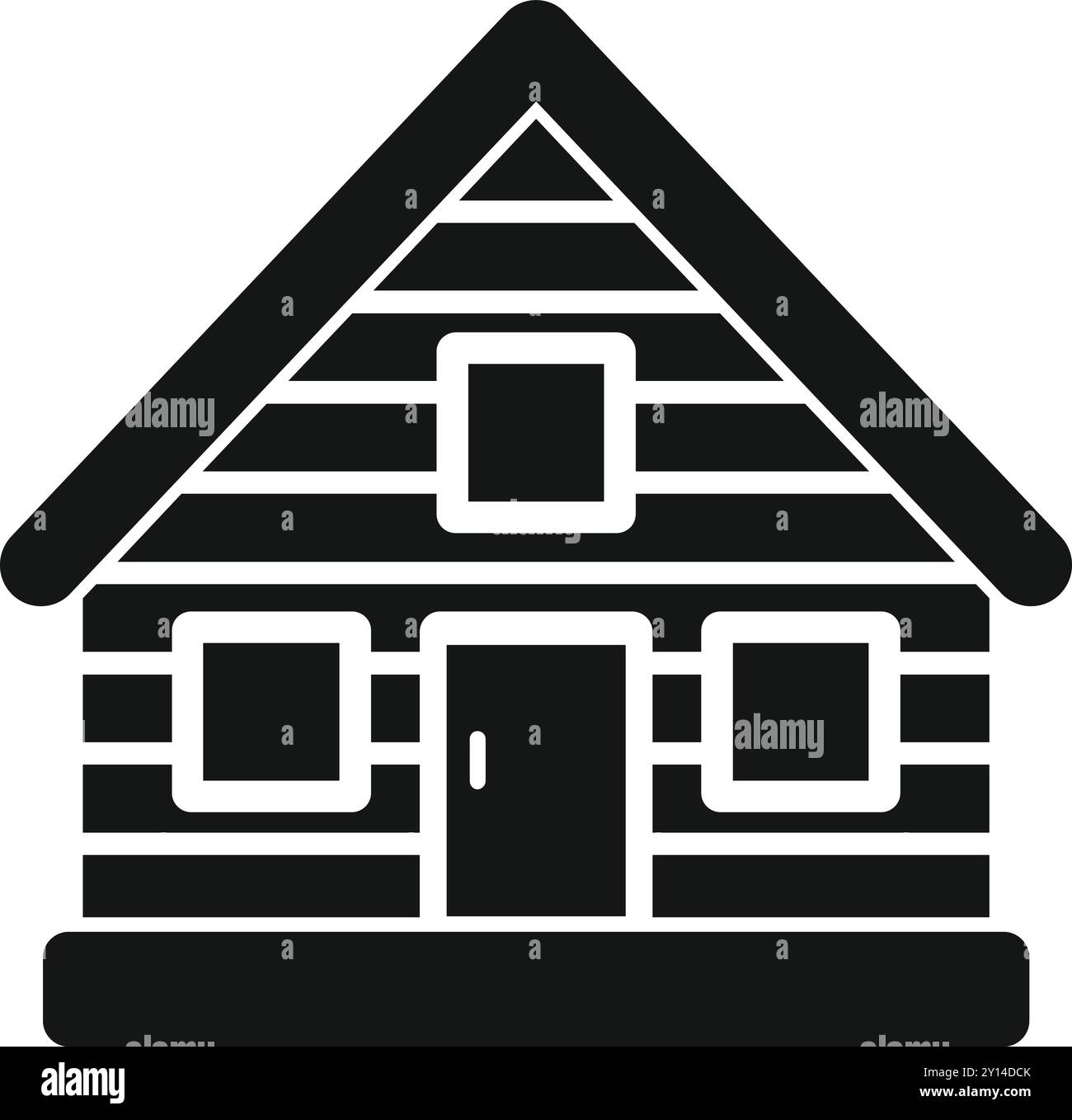 Questa immagine vettoriale in bianco e nero di una capanna in legno evoca una sensazione di pace e tranquillità Illustrazione Vettoriale