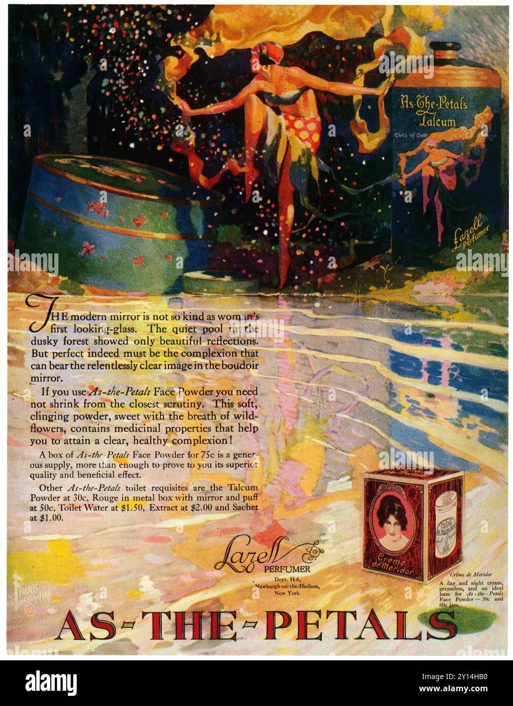 1921 AS The Petals Lazell Perfumer ad - Face Powder talcum Powder - Frank Godwin art Foto Stock