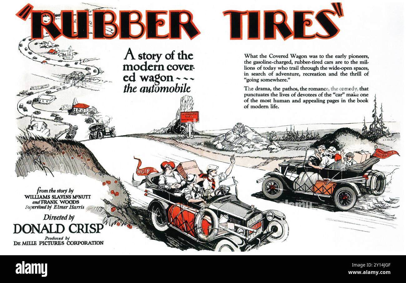 1926 poster del film The Rubber Tires; avventura comica diretta da Alan Hale, Sr. E prodotta da Cecil B. DeMille attraverso la sua DeMille Pictures Co Foto Stock