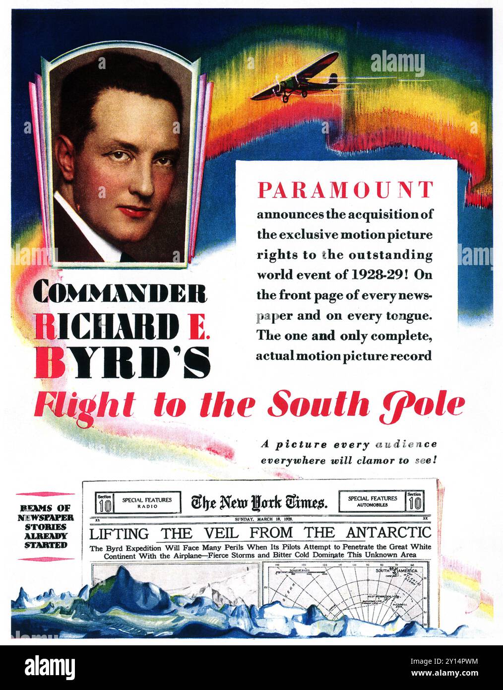 1928 il poster del film Flight to the South Pole del comandante Richard e Byrd - Paramount Foto Stock