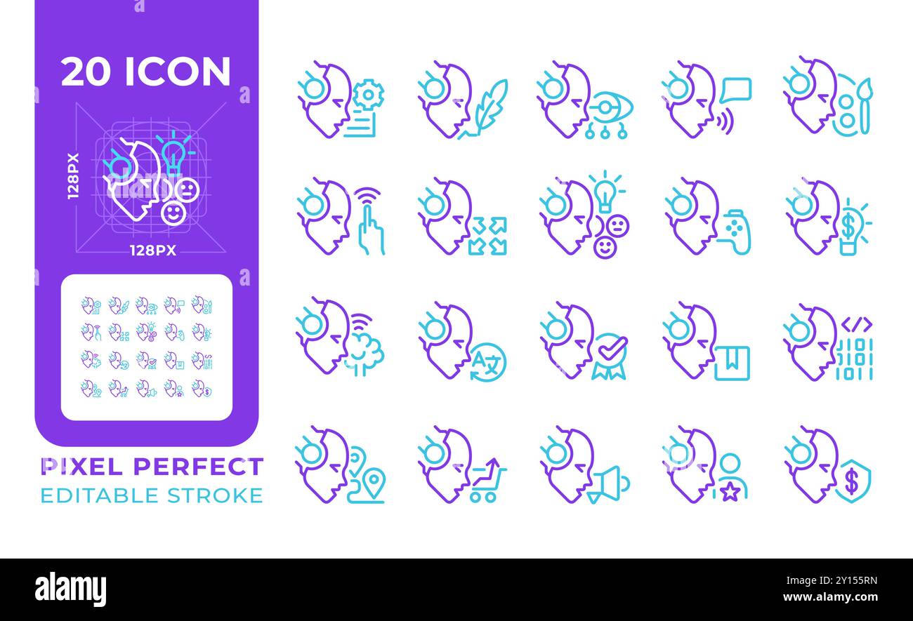 Come utilizzare ai due set di icone di linea di colore Illustrazione Vettoriale