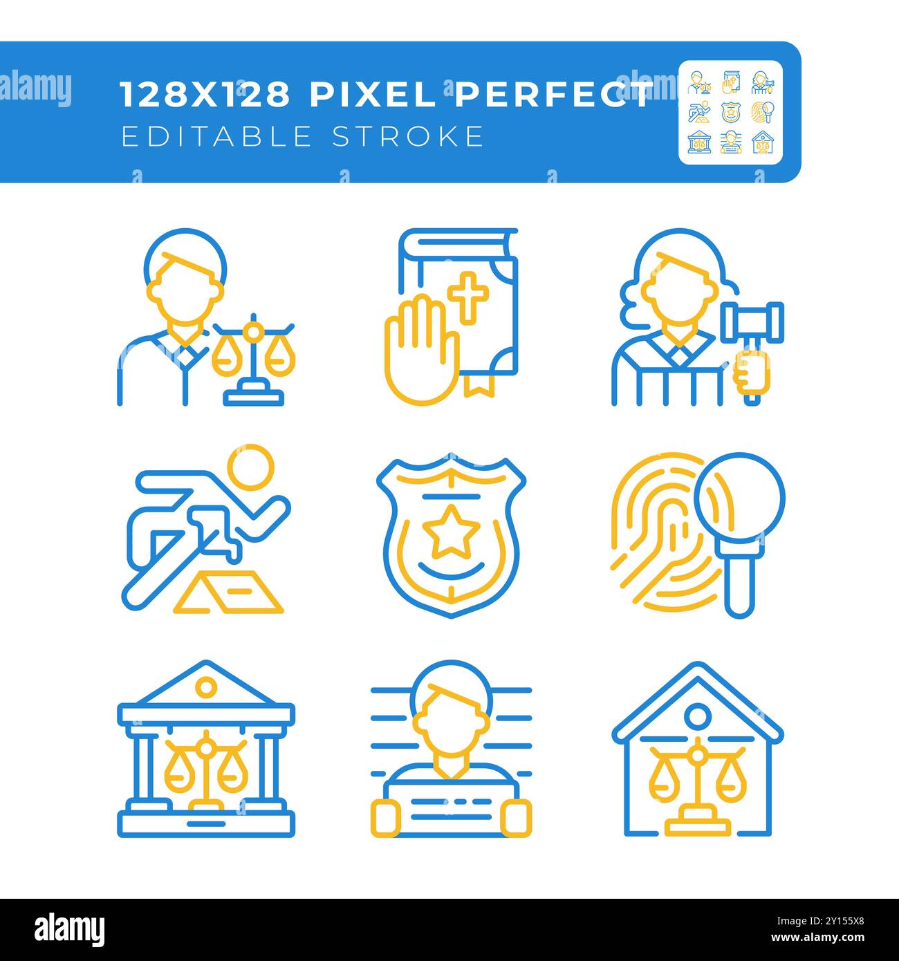 Sistema di legge e controllo dell'ordine due icone di linea colorate impostate Illustrazione Vettoriale