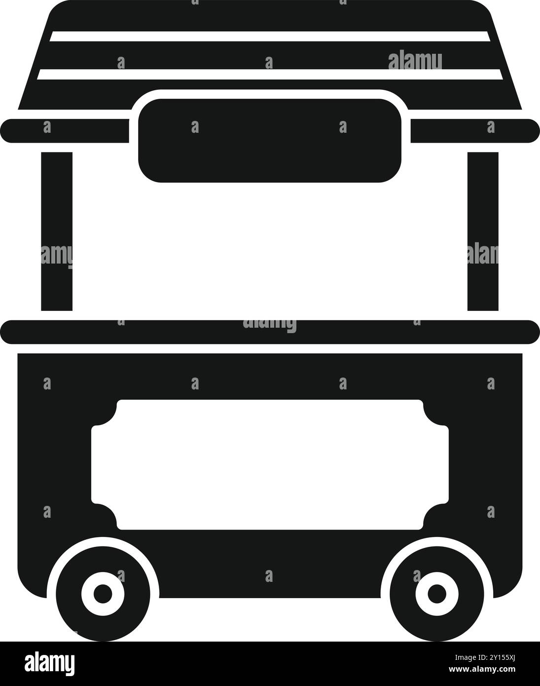 Questa semplice icona vettoriale rappresenta un carrello di cibo di strada, spesso presente in fiere e festival, vendendo spuntini e pasti Illustrazione Vettoriale